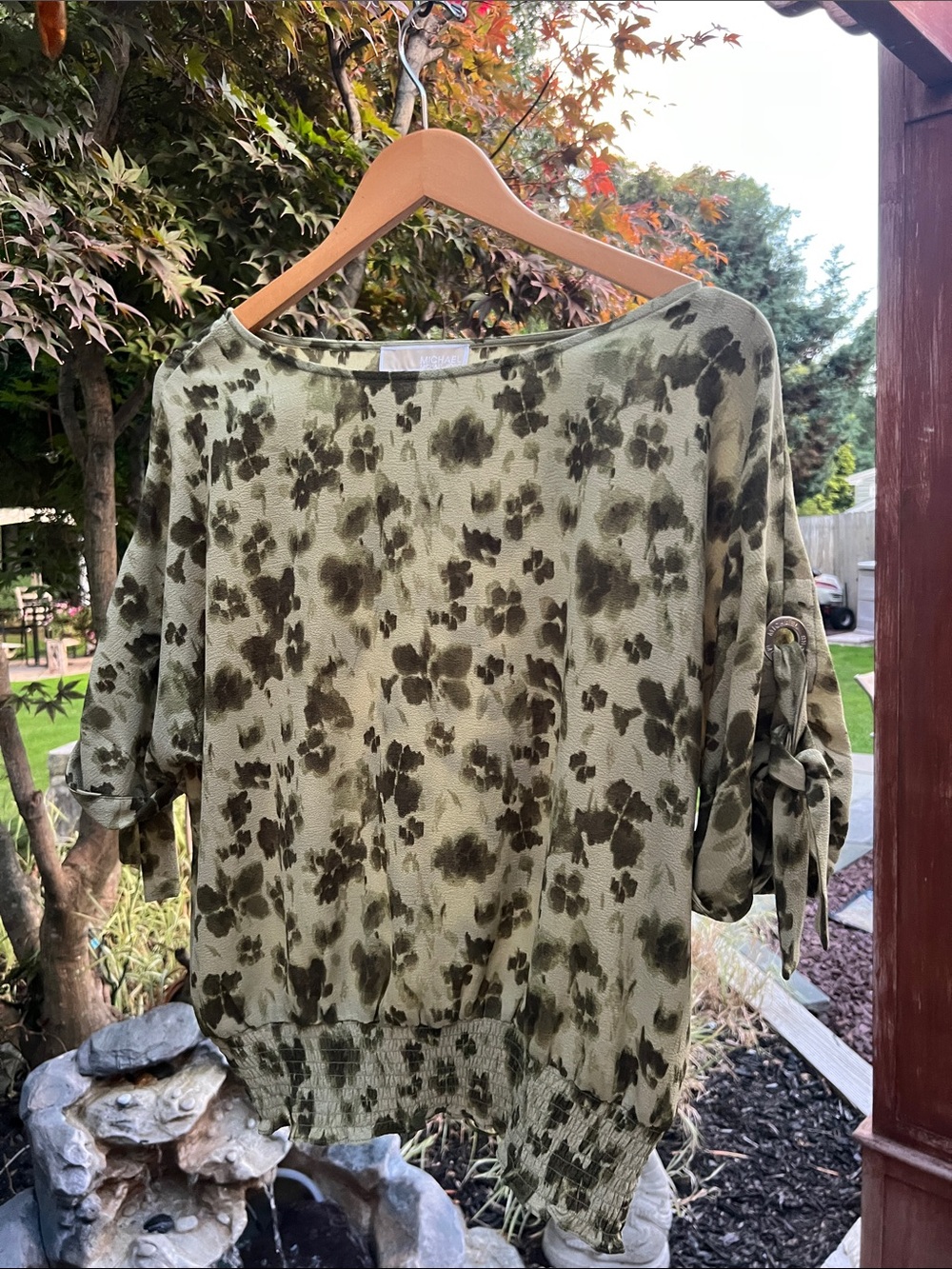 Michael Kors Olive Green Floral-Print Tunic Top